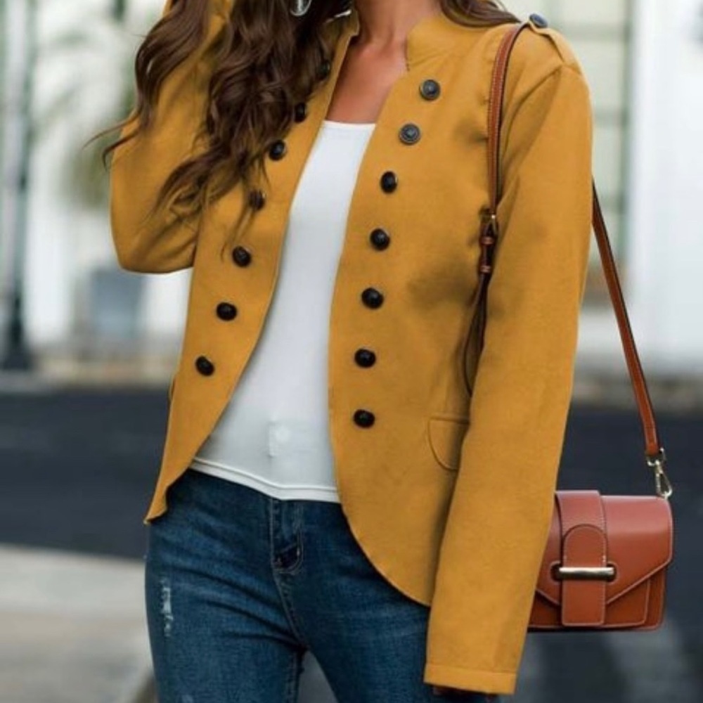 Mustard/Pumpkin Military Faux Suede Blazer